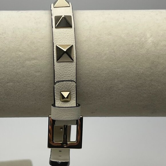 Valentino Garavani Rockstud Calfskin Leather Bracelet - Light Ivory - Preowned - Picture 6 of 8